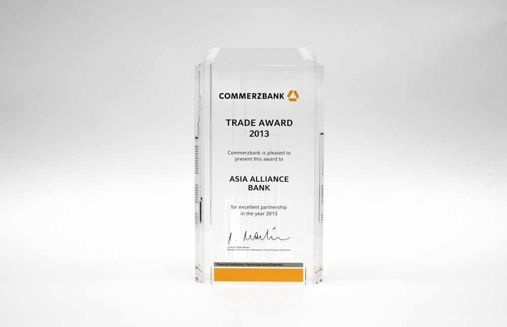 OJSCB “ASIA ALLIANCE BANK” was awarded by Commerzbank AG, Germany, for the excellent cooperation in trade business