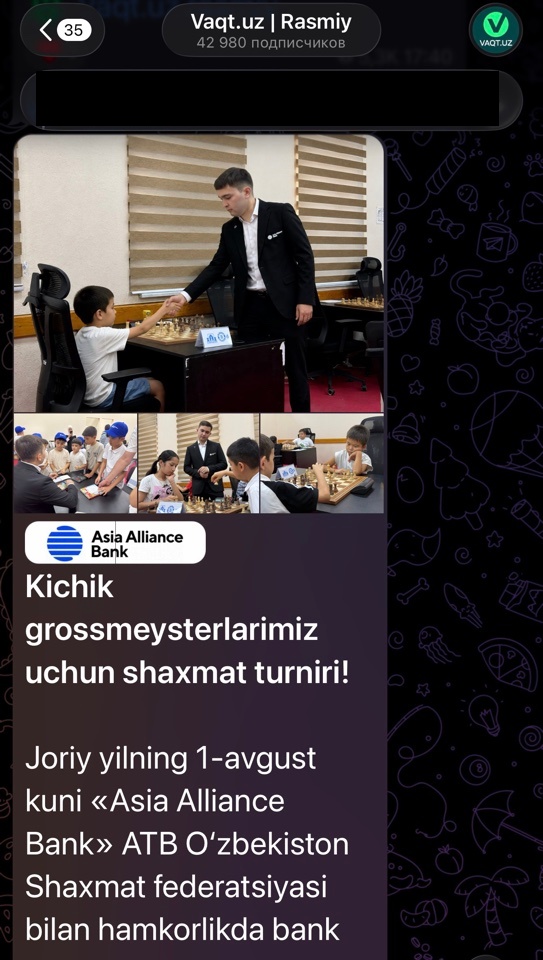 Kichik grossmeysterlarimiz uchun shaxmat turniri!